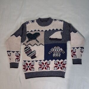 VTG Shetland  Wool Muskoka Lakes Winter Sweater Snowflake Mittens‎ SZ Small